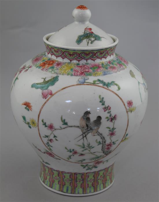 A Chinese famille rose baluster jar and cover, c.1910, 21.5cm